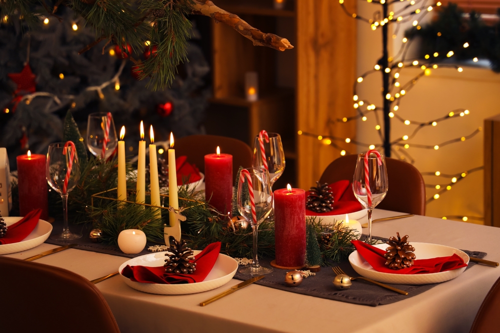 Kersttafel met planten